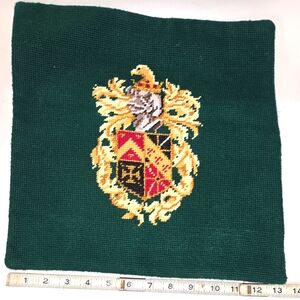 Vintage Green Tapestry with Heraldic Crest from Lord & Taylor